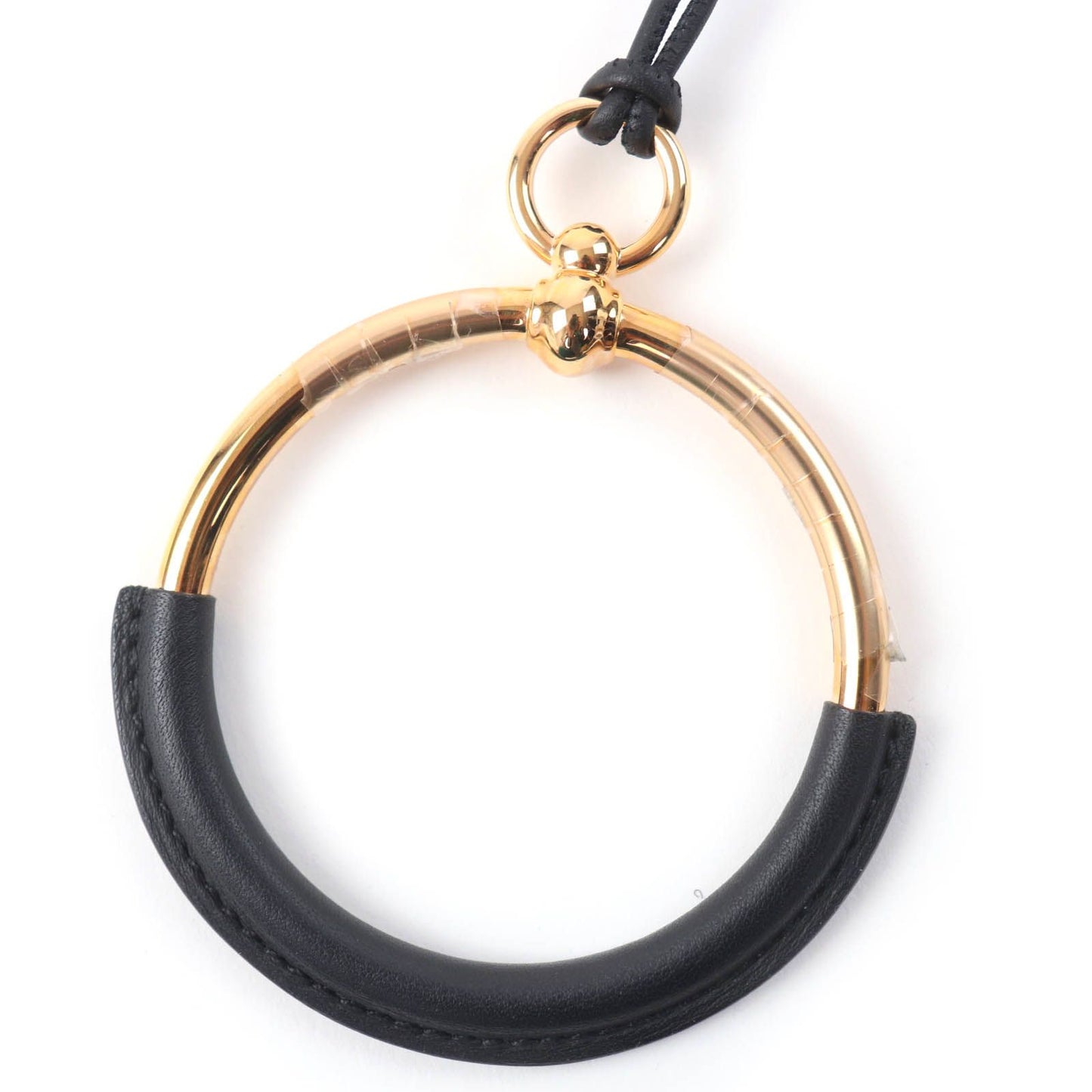 Hermes Loop Grand Pendant Leather Necklace Black Gold