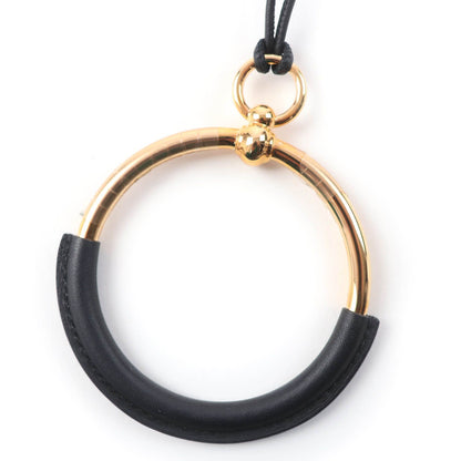 Hermes Loop Grand Pendant Leather Necklace Black Gold — view 5