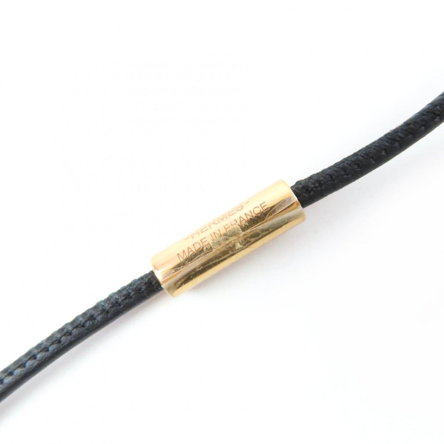 Hermes Loop Grand Pendant Leather Necklace Black Gold — view 9
