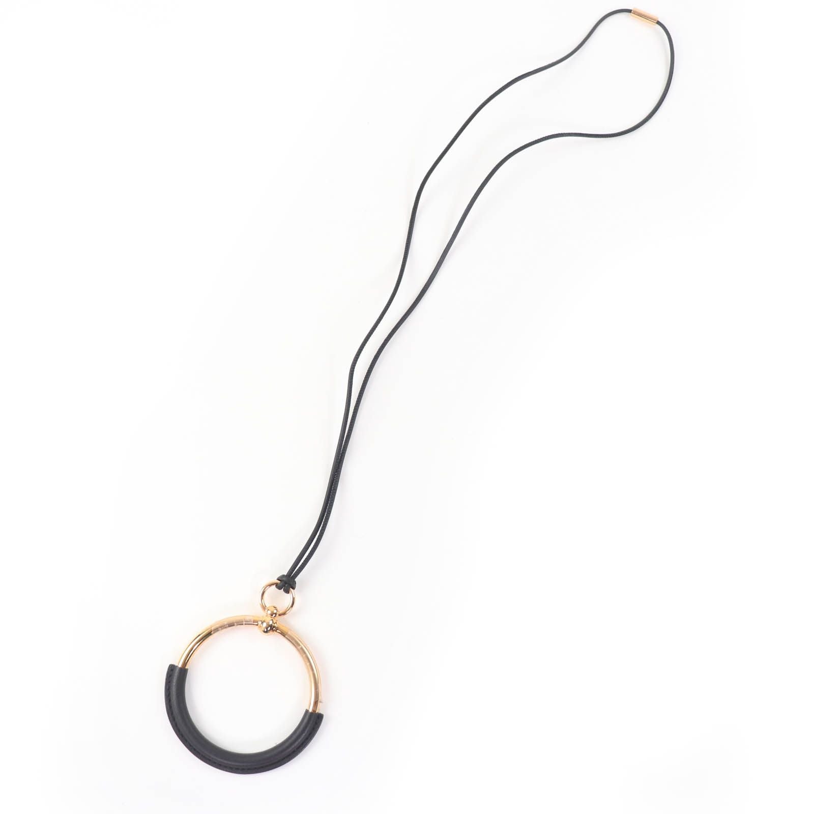 Hermes Loop Grand Pendant Leather Necklace Black Gold — view 3