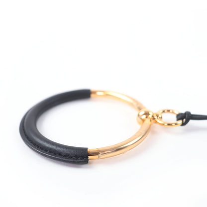 Hermes Loop Grand Pendant Leather Necklace Black Gold — view 6
