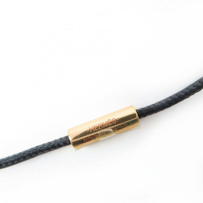 Hermes Loop Grand Pendant Leather Necklace Black Gold — view 8