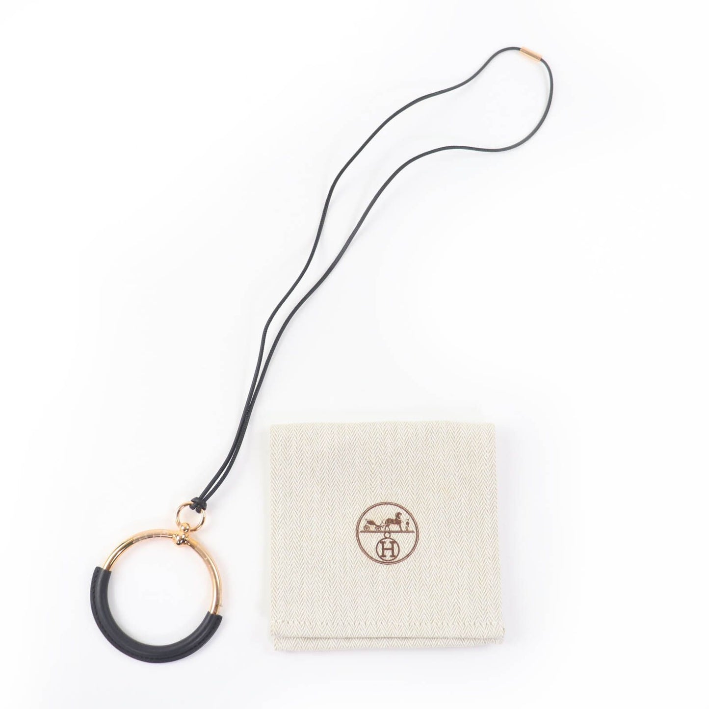 Hermes Loop Grand Pendant Leather Necklace Black Gold — view 2