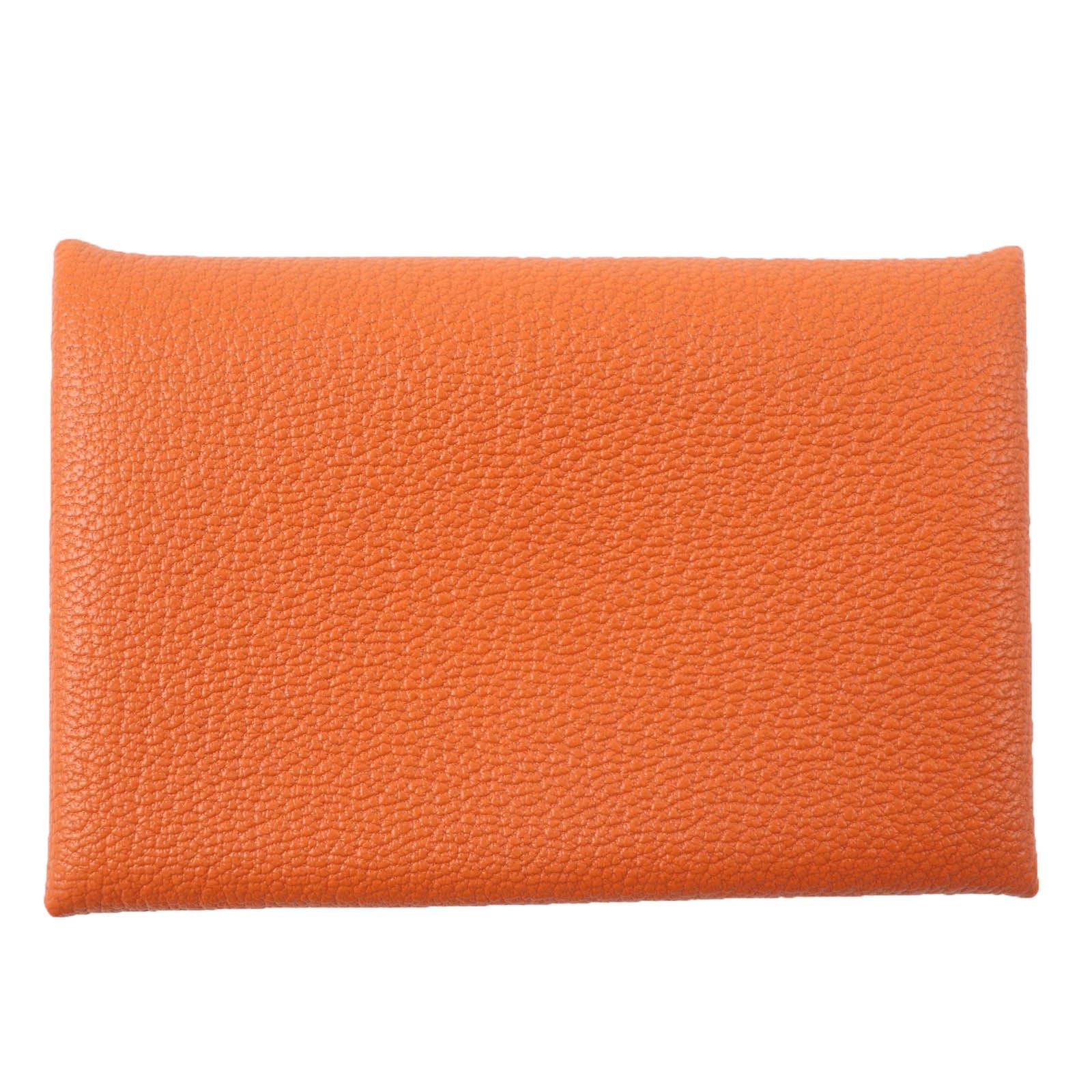 Hermes Calvi Chevre Business Card Holder Case Orange