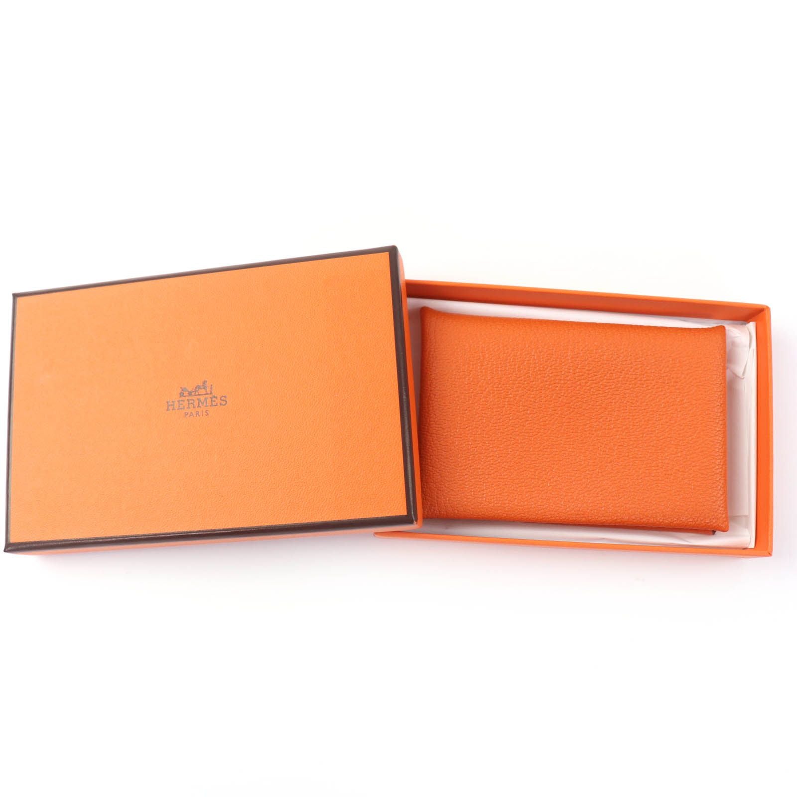 Hermes Calvi Chevre Business Card Holder Case Orange — view 2