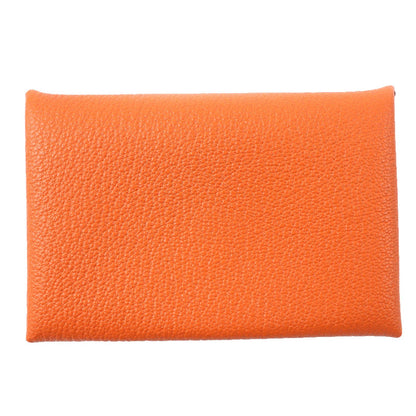 Hermes Calvi Chevre Business Card Holder Case Orange — view 3