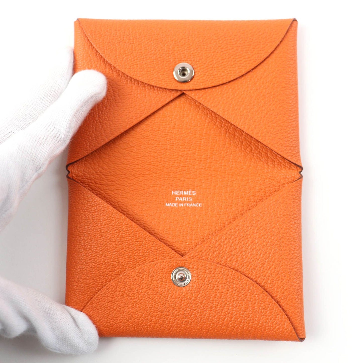 Hermes Calvi Chevre Business Card Holder Case Orange — view 6