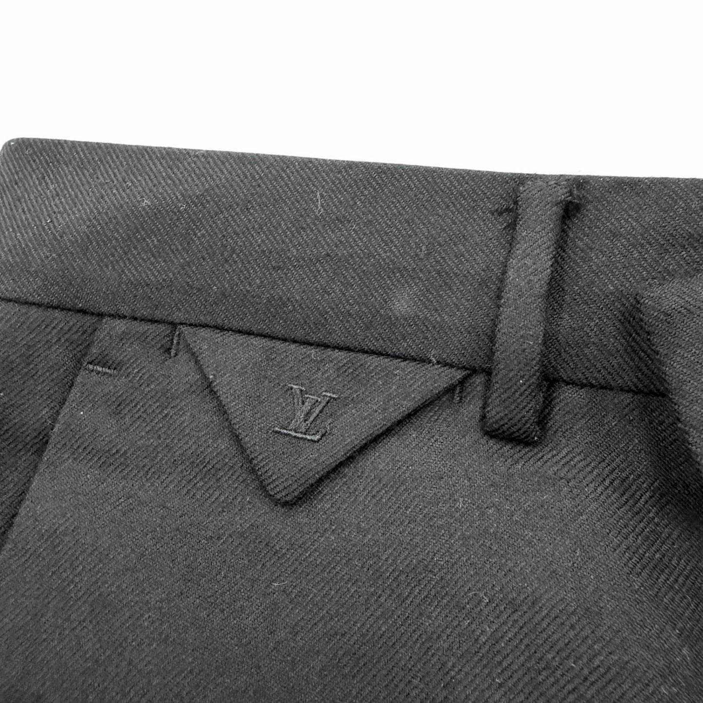 Louis Vuitton Wool Cashmere LV Logo Embroidery Pleated Trousers Pants Black 48 — view 5