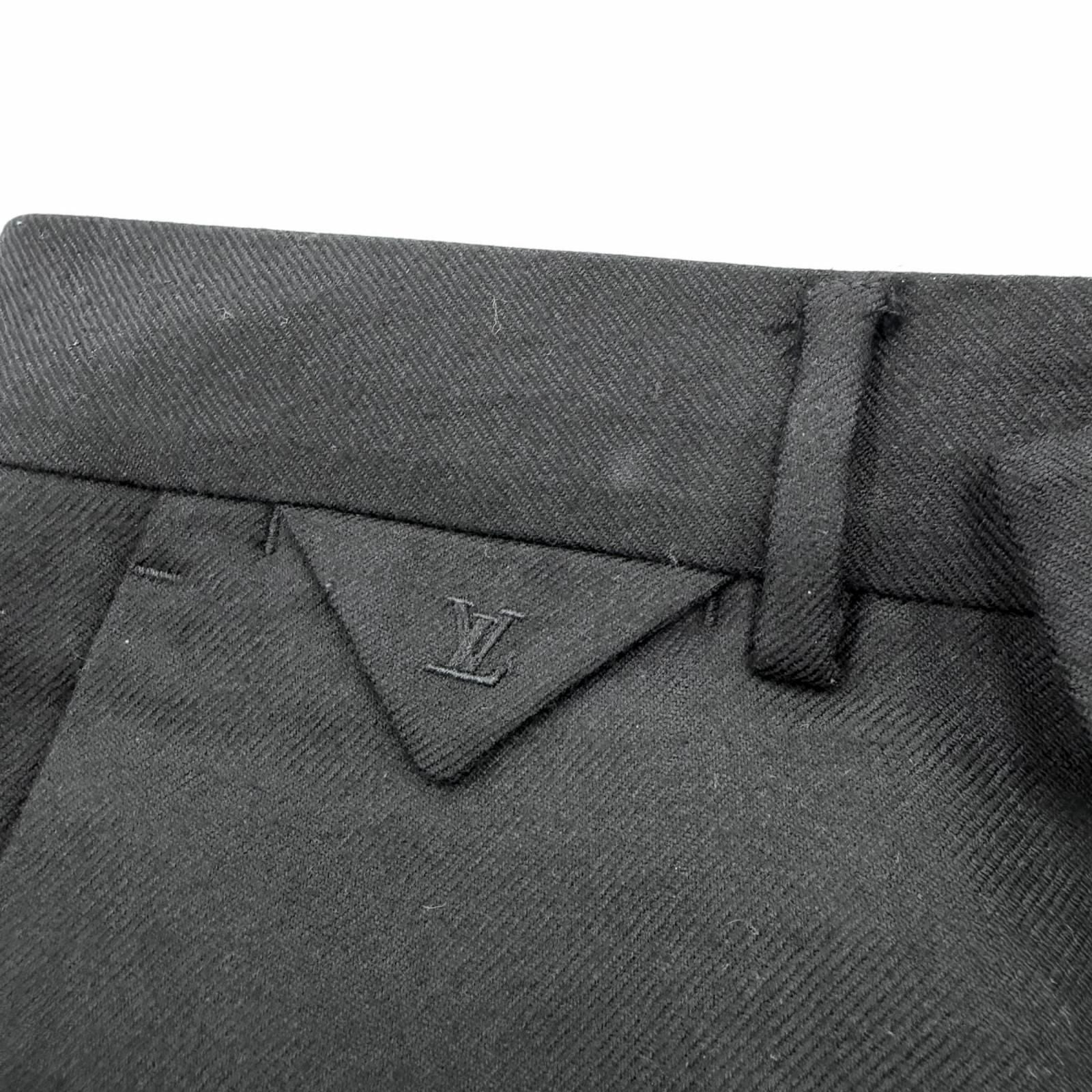 Louis Vuitton Wool Cashmere LV Logo Embroidery Pleated Trousers Pants Black 48 — view 5