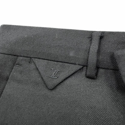Louis Vuitton Wool Cashmere LV Logo Embroidery Pleated Trousers Pants Black 48 — view 5
