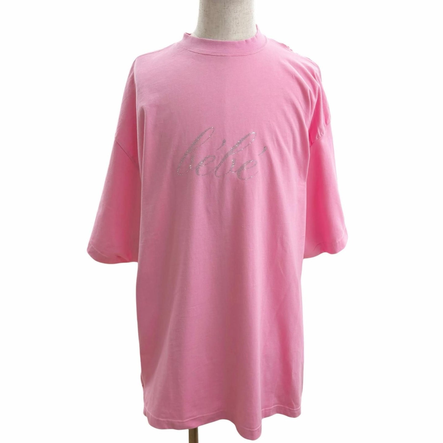 Balenciaga Line Stone Gathered Oversize Short Sleeve T-Shirt Pink 4