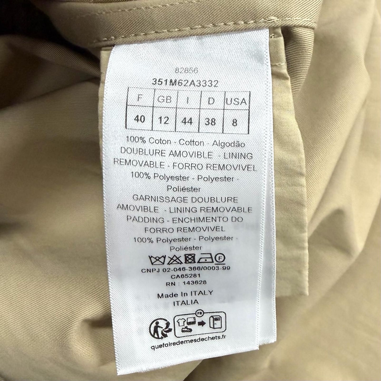 Dior Cotton 100% Macro Cannage Quilted with Liner Trench Coat Beige