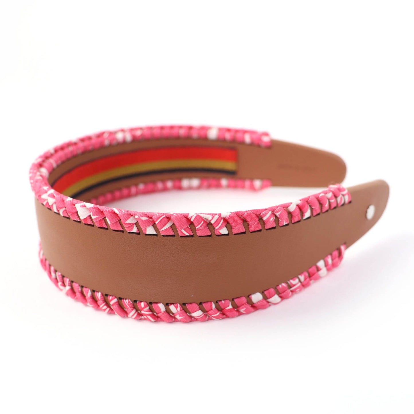 Hermes Gray Silver Series Leather Headband Brown Pink