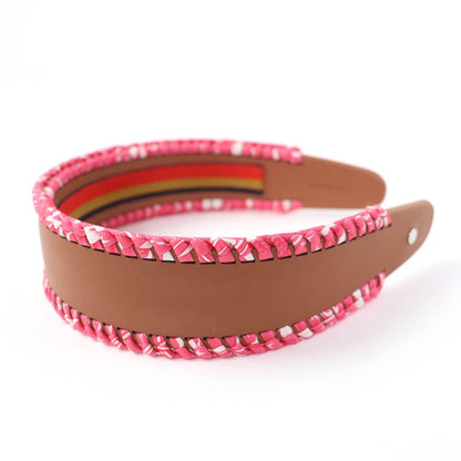 Hermes Gray Silver Series Leather Headband Brown Pink