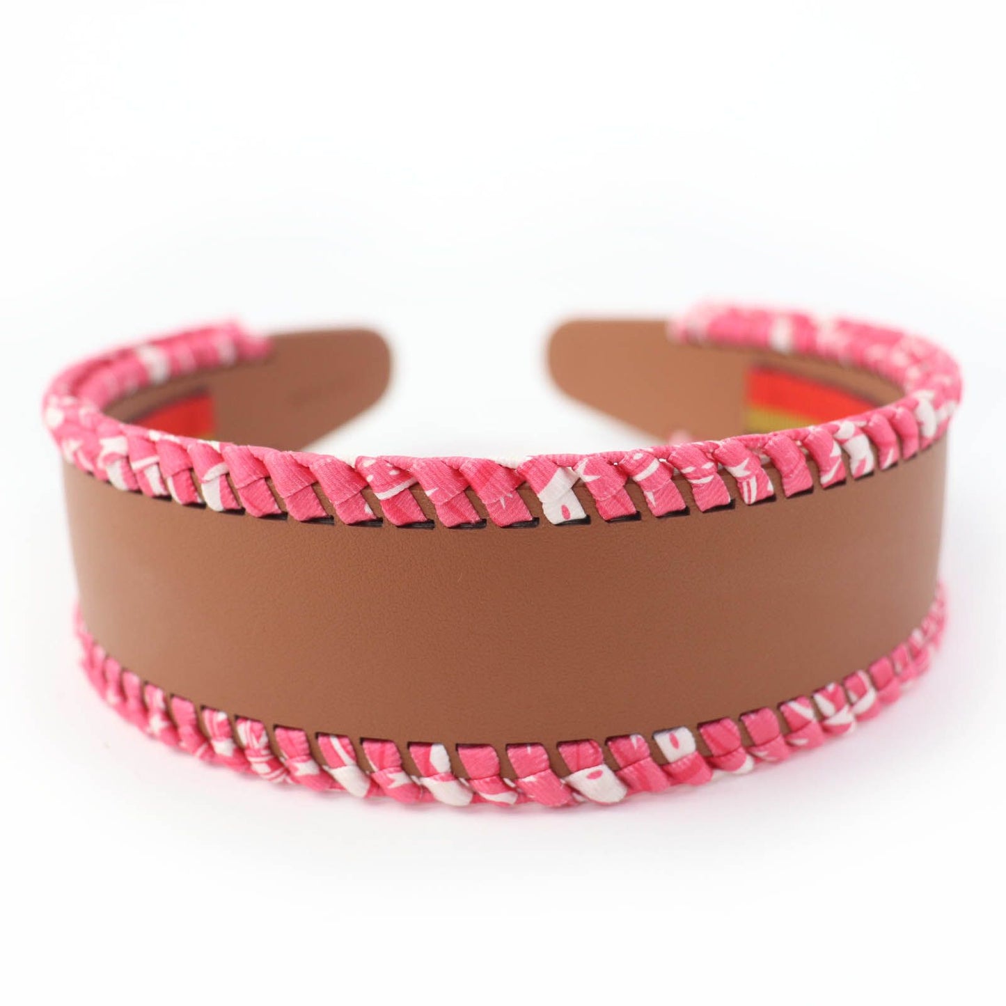 Hermes Gray Silver Series Leather Headband Brown Pink — view 5