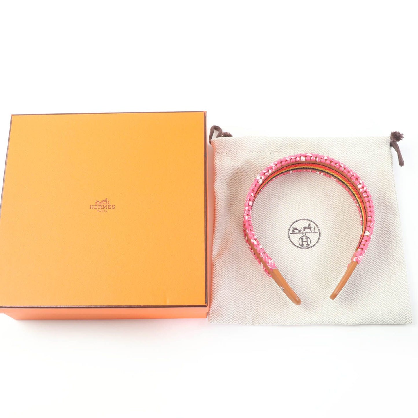 Hermes Gray Silver Series Leather Headband Brown Pink — view 2