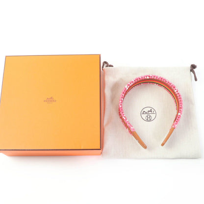 Hermes Gray Silver Series Leather Headband Brown Pink — view 2
