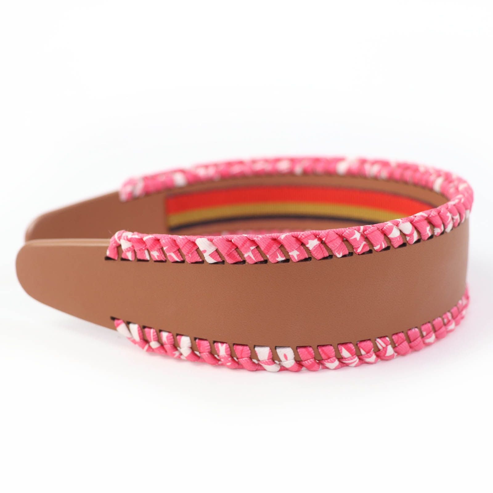 Hermes Gray Silver Series Leather Headband Brown Pink — view 6