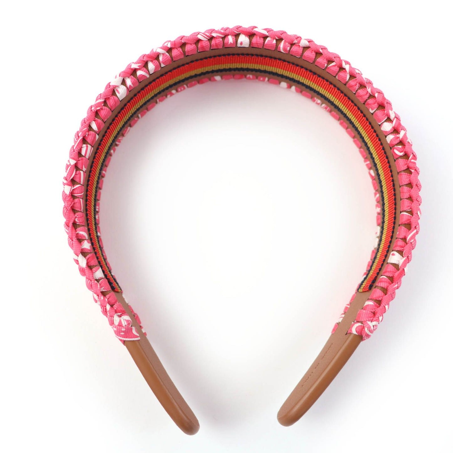 Hermes Gray Silver Series Leather Headband Brown Pink — view 3