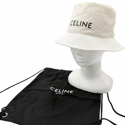 Celine Cotton 100% Logo Print Hat Bucket Hat White — view 2