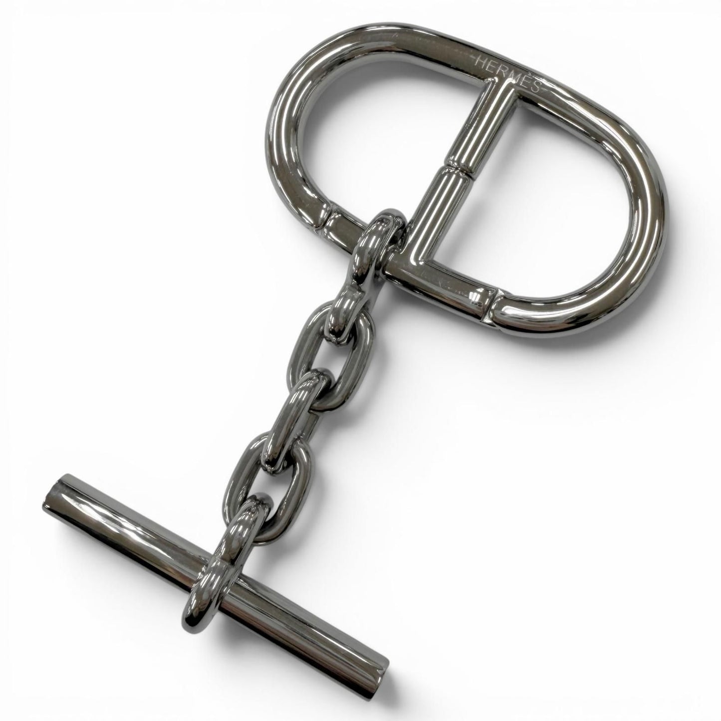 Hermes Logo Chaine D'ancre Bag Charm Key Holder Key Ring Silver Swiss