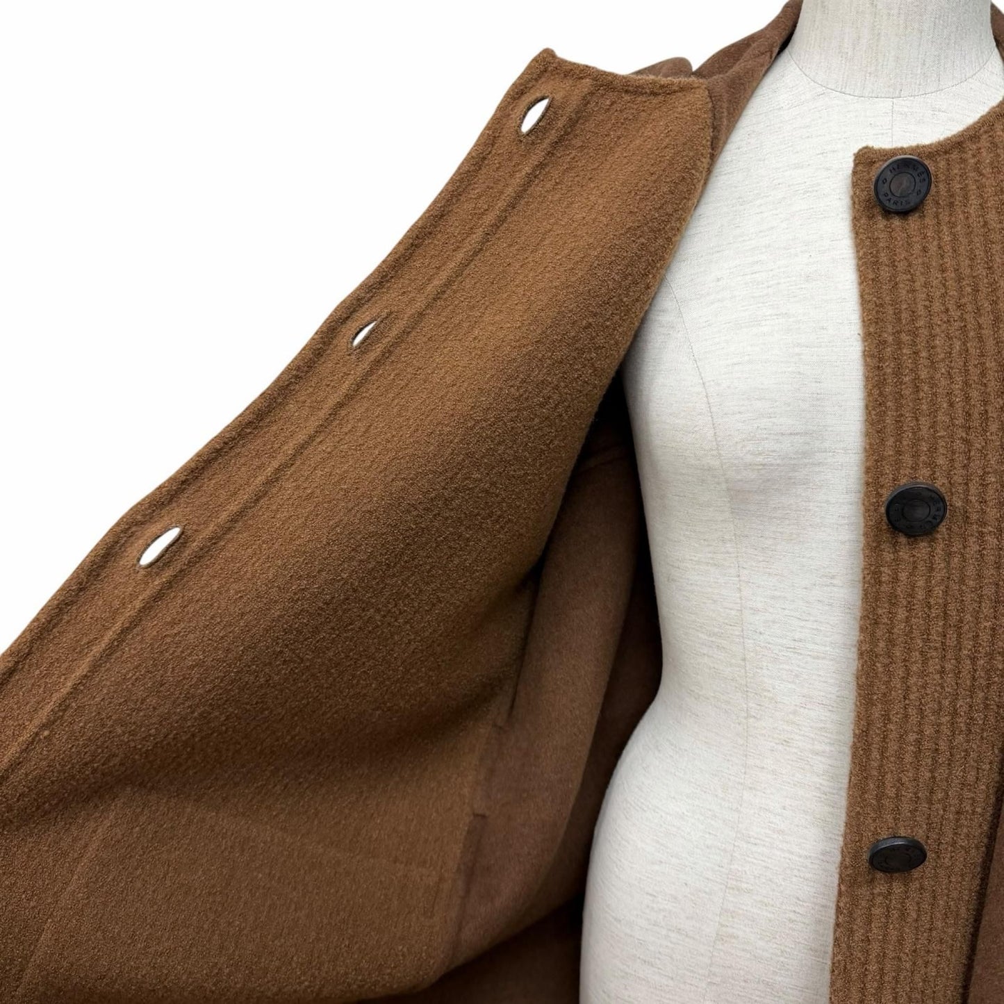 Hermes Cashmere Wool Blend Series Button with Belt Knit Contrast Footed Coat — view 5