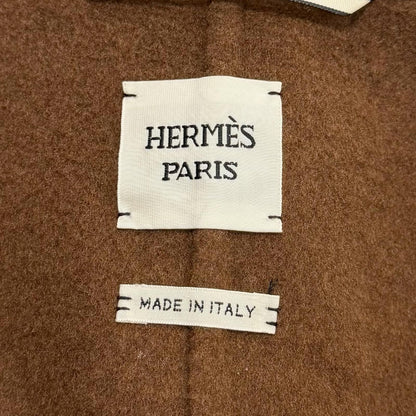 Hermes Cashmere Wool Blend Series Button with Belt Knit Contrast Footed Coat — view 7