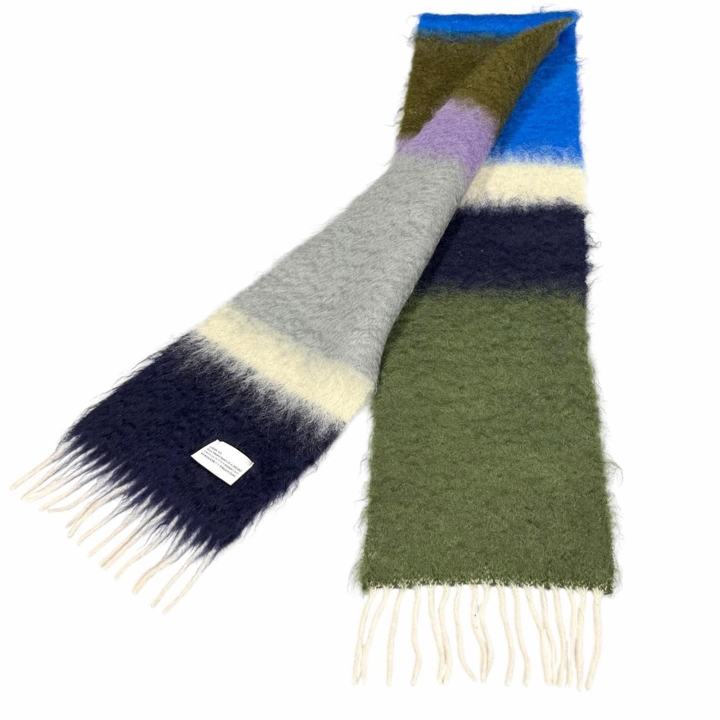 Loewe Mohair Wool Blend Leather Anagram Logo Patch Border Pattern Fringe Scarf — view 2