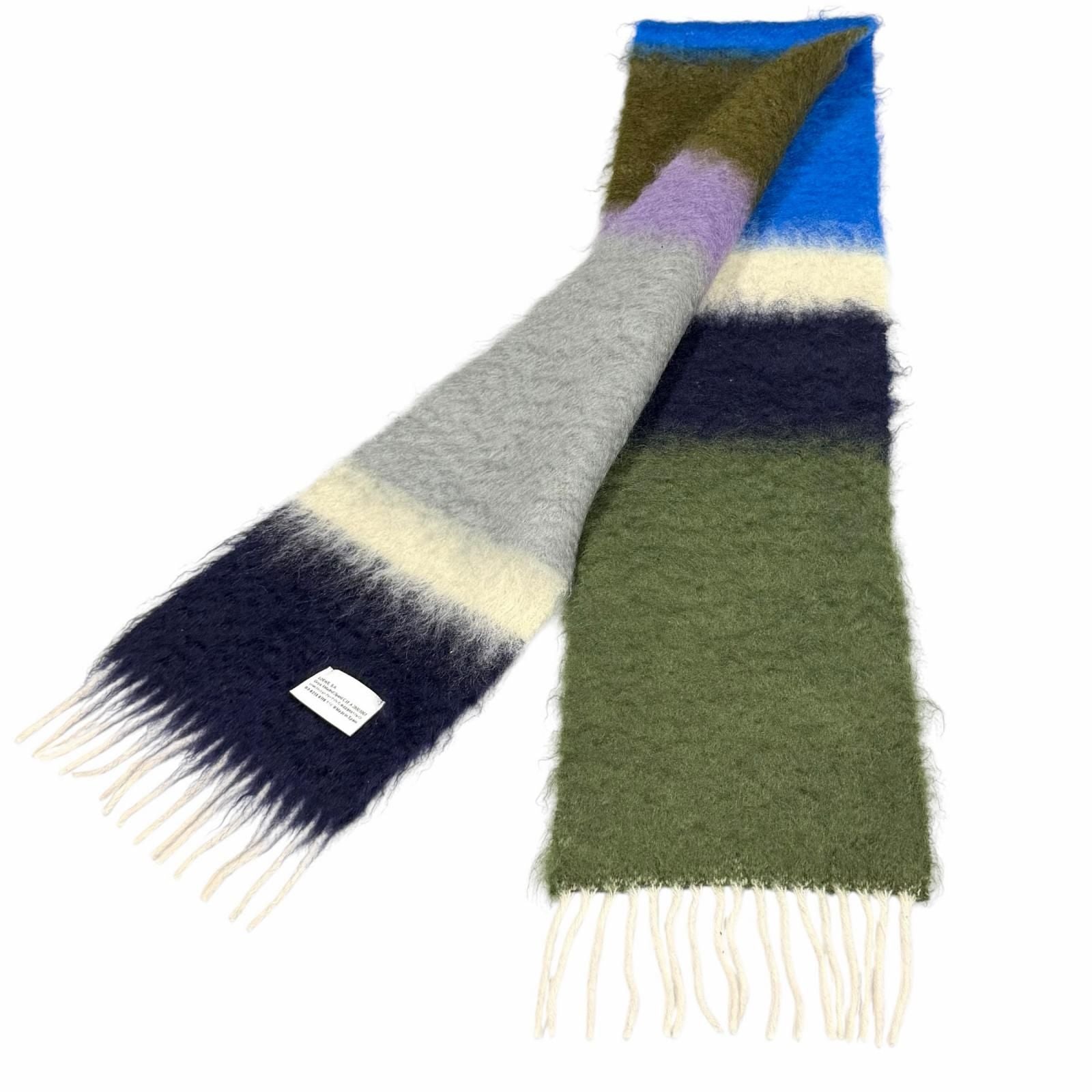 Loewe Mohair Wool Blend Leather Anagram Logo Patch Border Pattern Fringe Scarf — view 2
