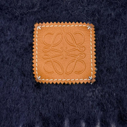 Loewe Mohair Wool Blend Leather Anagram Logo Patch Border Pattern Fringe Scarf — view 5