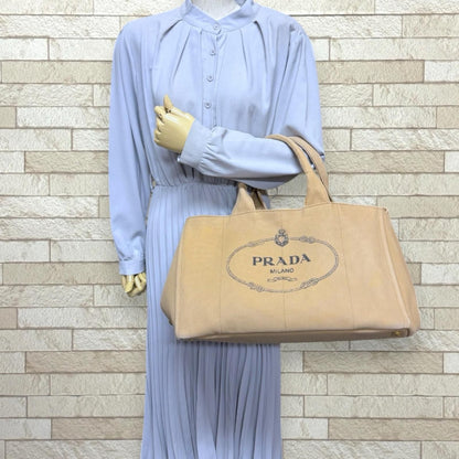 Prada Canapa Tote L Handbag Canvas Beige — view 2