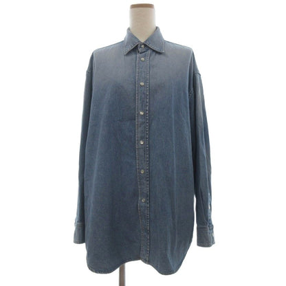 Balenciaga Logo Embroidered Snap Denim Shirt Oversize Long Sleeve 38 Blue