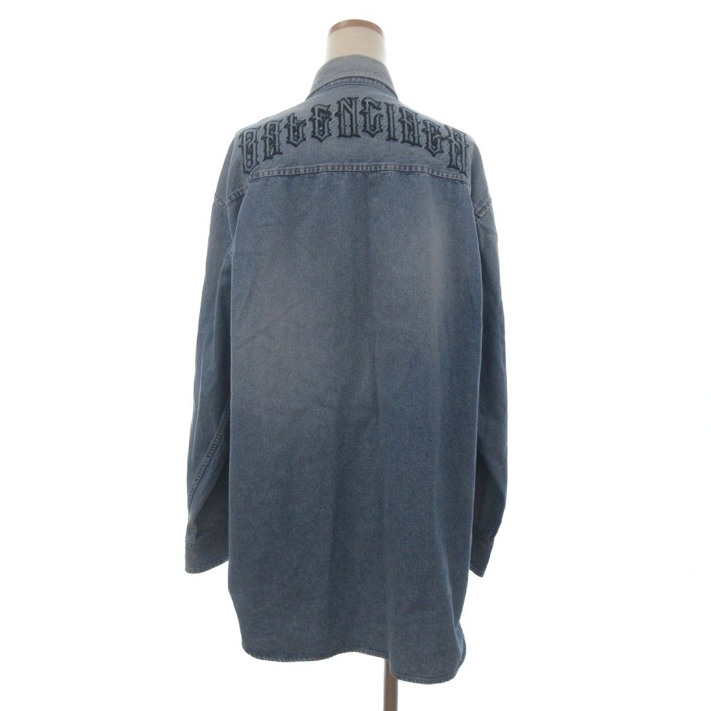Balenciaga Logo Embroidered Snap Denim Shirt Oversize Long Sleeve 38 Blue — view 3