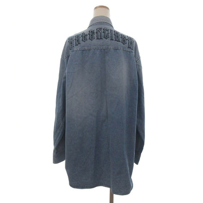 Balenciaga Logo Embroidered Snap Denim Shirt Oversize Long Sleeve 38 Blue — view 3