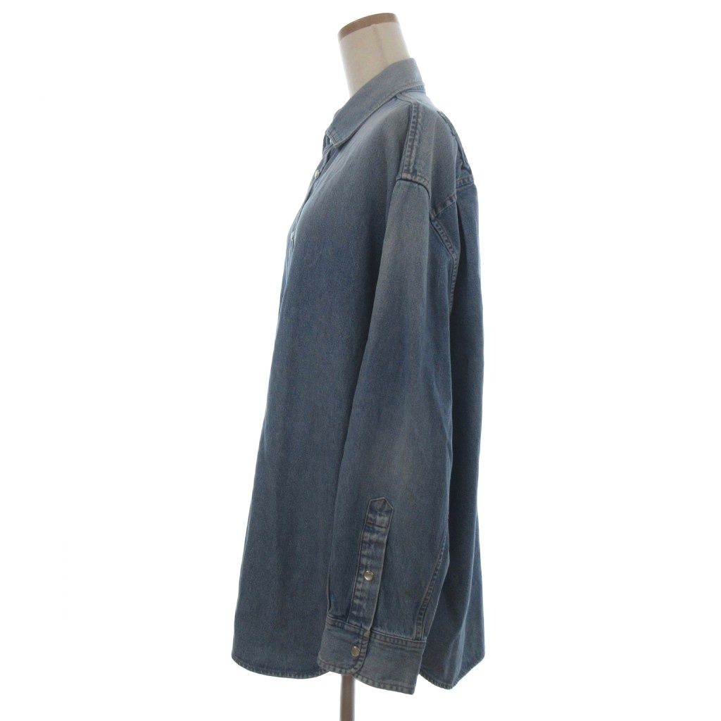 Balenciaga Logo Embroidered Snap Denim Shirt Oversize Long Sleeve 38 Blue — view 2