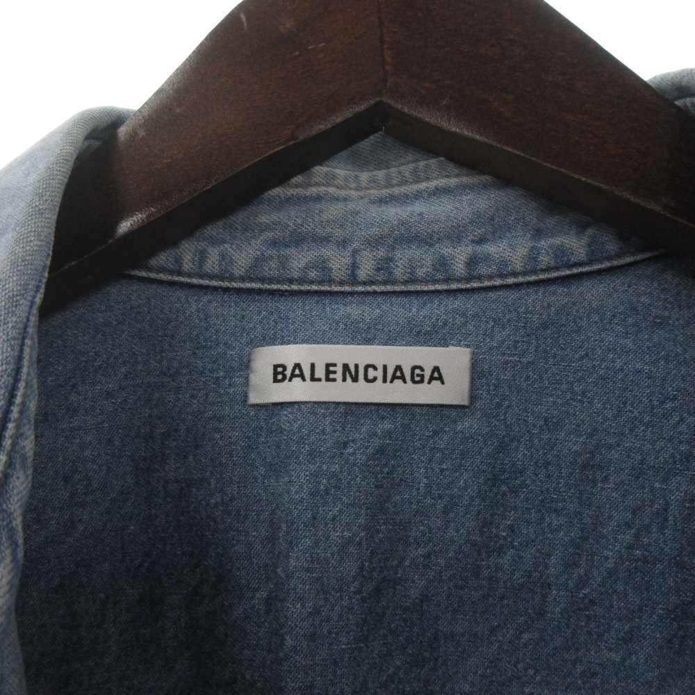 Balenciaga Logo Embroidered Snap Denim Shirt Oversize Long Sleeve 38 Blue — view 6