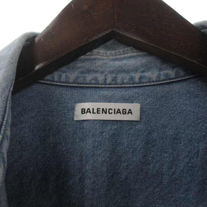 Balenciaga Logo Embroidered Snap Denim Shirt Oversize Long Sleeve 38 Blue — view 6
