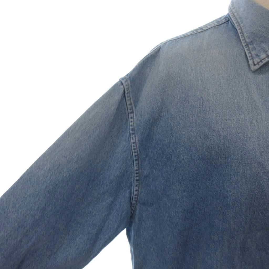 Balenciaga Logo Embroidered Snap Denim Shirt Oversize Long Sleeve 38 Blue — view 4
