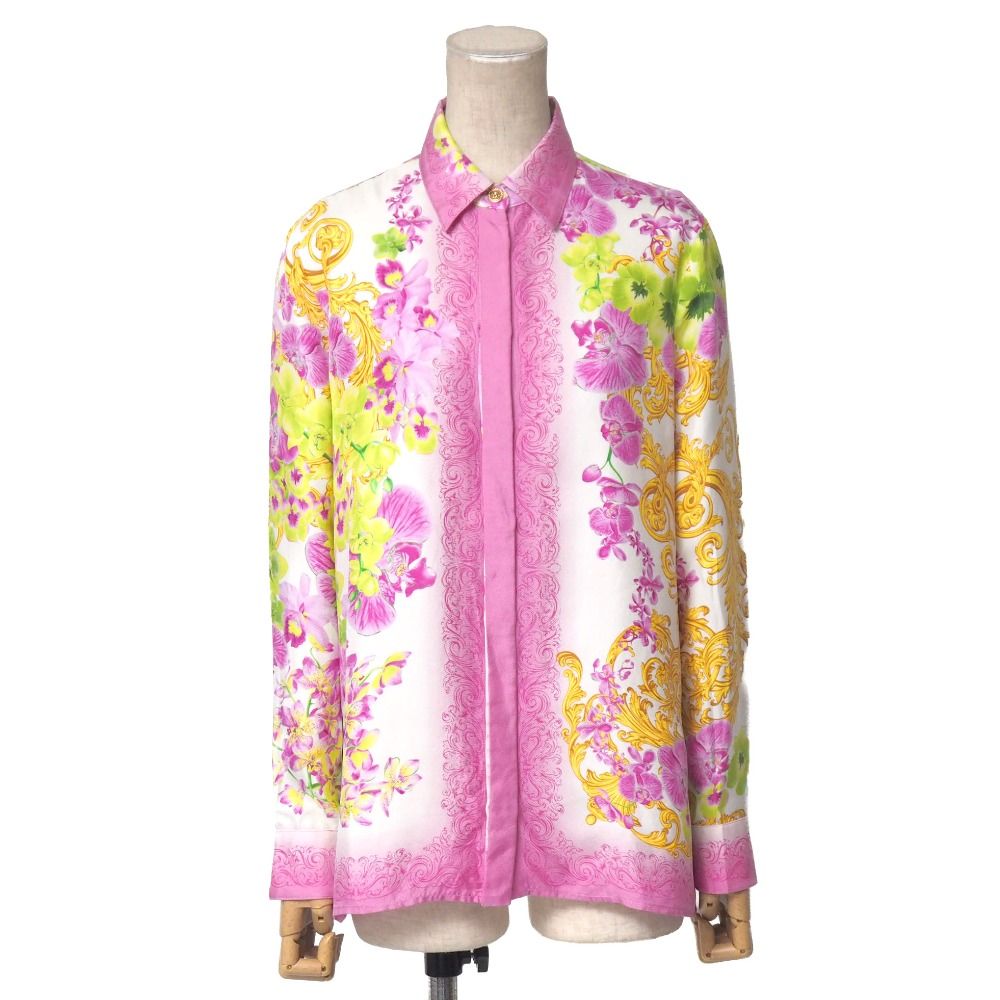Versace Long Sleeve Shirt 36 Silk Blouse Medusa Baroque Flower Print