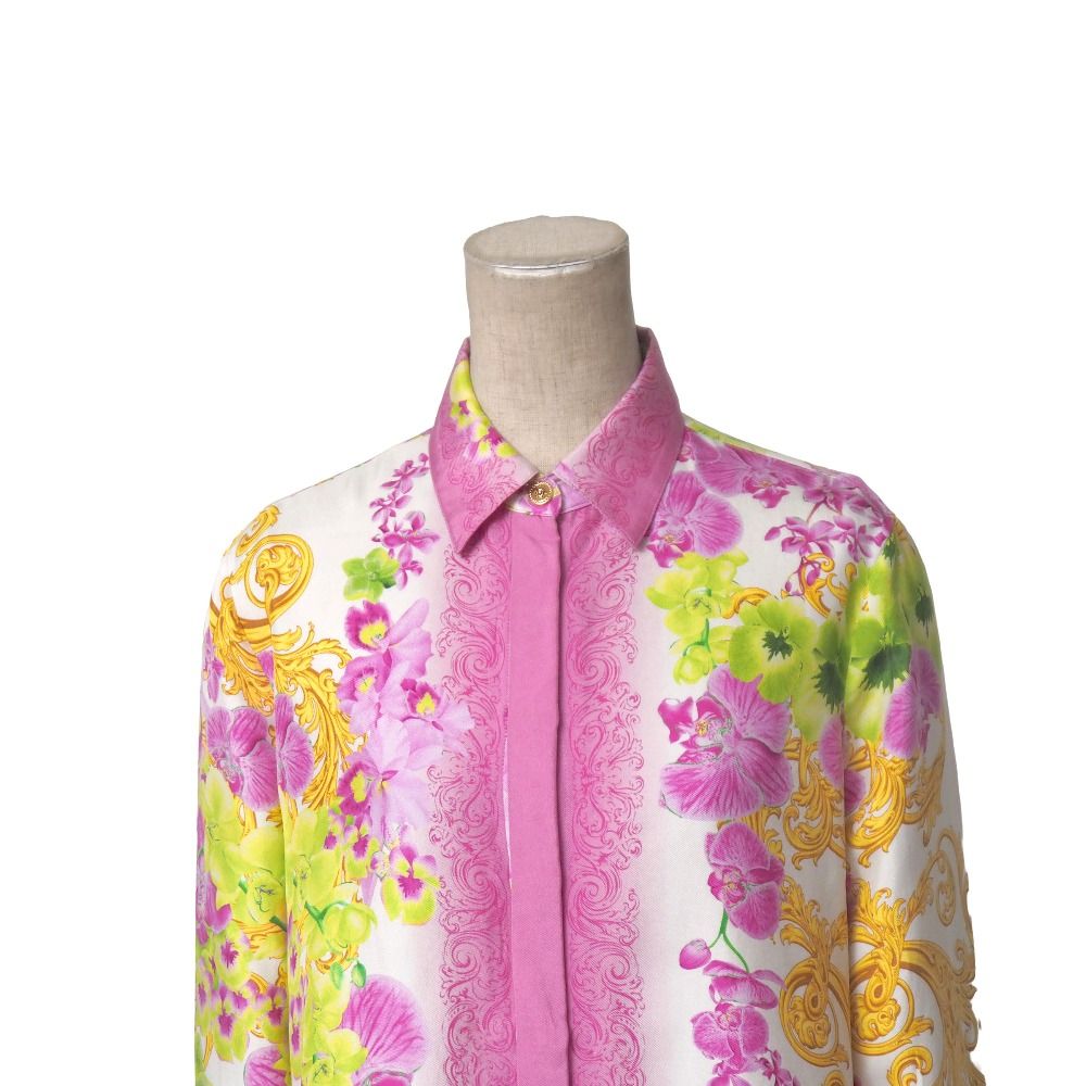 Versace Long Sleeve Shirt 36 Silk Blouse Medusa Baroque Flower Print — view 3