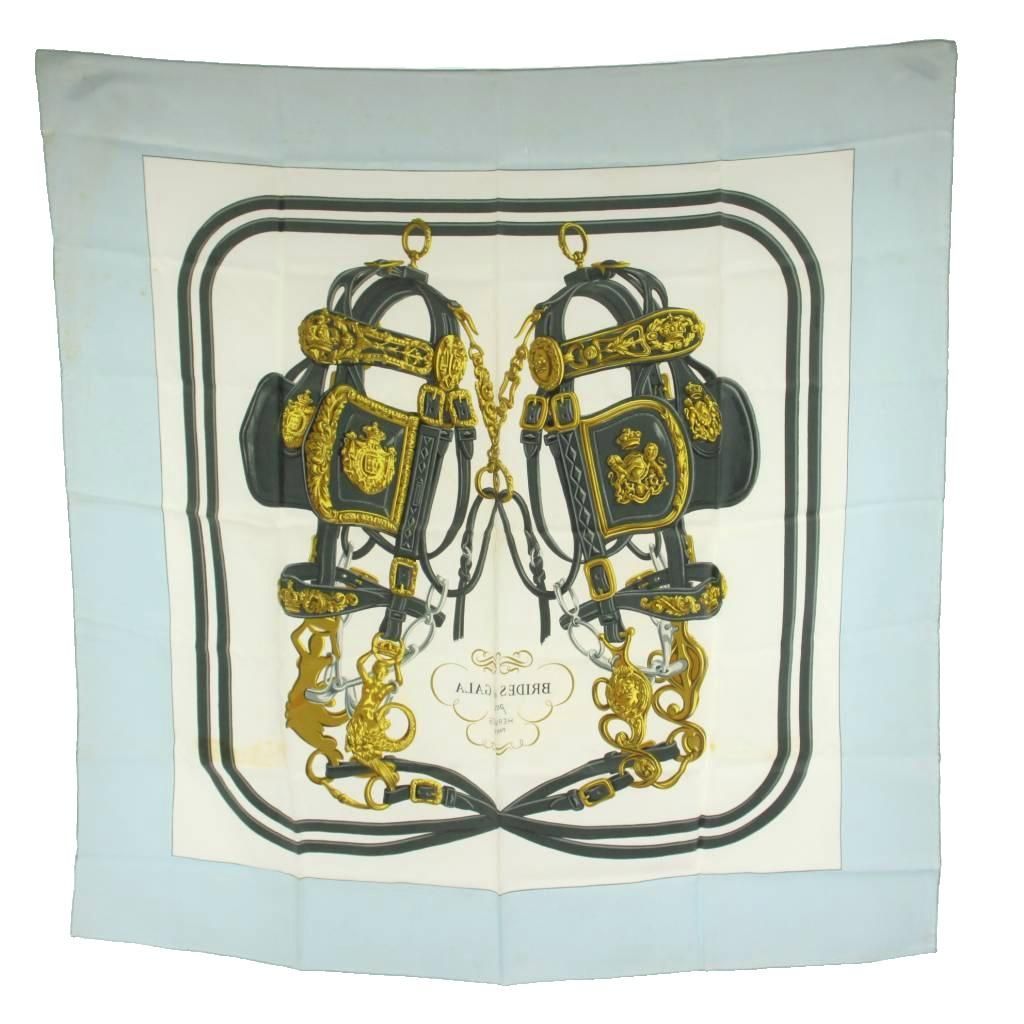 Hermes Brides de Gala Carre 90 Scarf All Over Pattern Silk White Light Blue — view 2