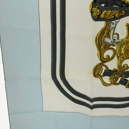 Hermes Brides de Gala Carre 90 Scarf All Over Pattern Silk White Light Blue — view 6