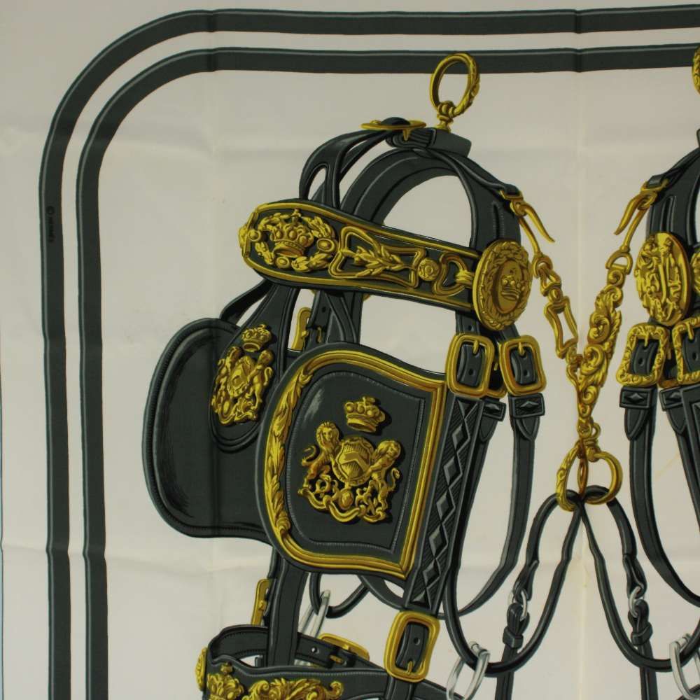 Hermes Brides de Gala Carre 90 Scarf All Over Pattern Silk White Light Blue — view 4