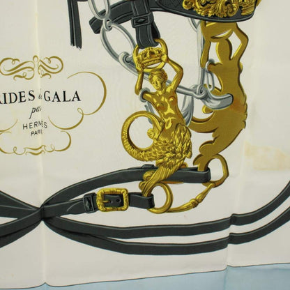 Hermes Brides de Gala Carre 90 Scarf All Over Pattern Silk White Light Blue — view 5