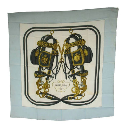 Hermes Brides de Gala Carre 90 Scarf All Over Pattern Silk White Light Blue