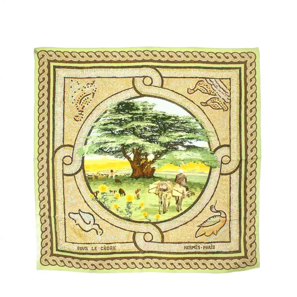 Hermes Carre 90 Under the Himalayan Cedar Sous le Cedre Scarf Yellow Green