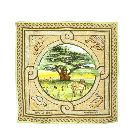 Hermes Carre 90 Under the Himalayan Cedar Sous le Cedre Scarf Yellow Green
