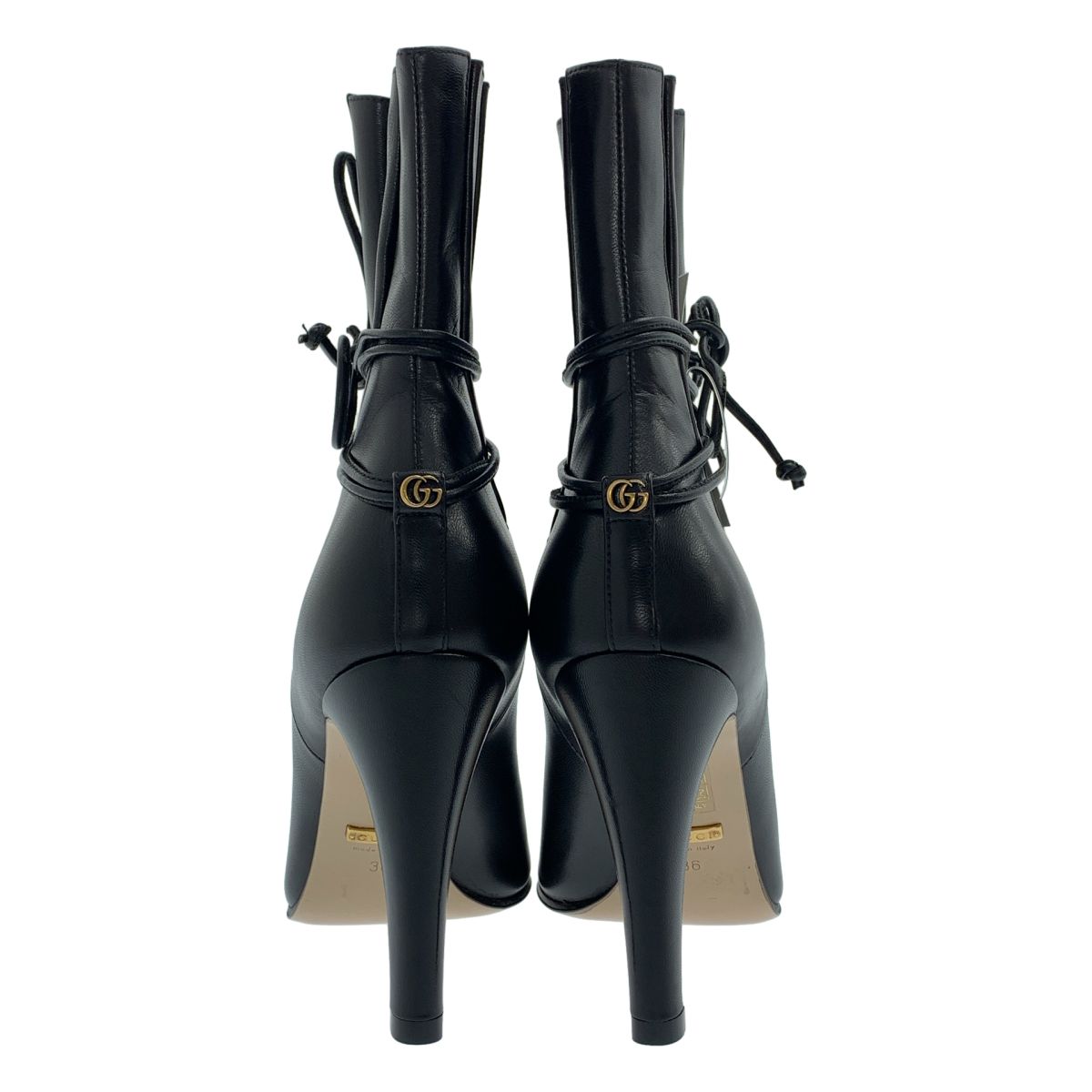 Gucci Leather GG Marmont Logo Lace Up Heels Boots Short 36 Black — view 3