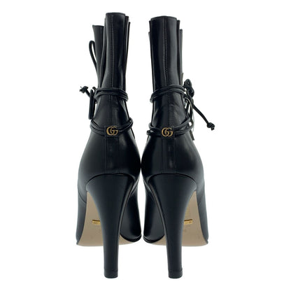 Gucci Leather GG Marmont Logo Lace Up Heels Boots Short 36 Black — view 3