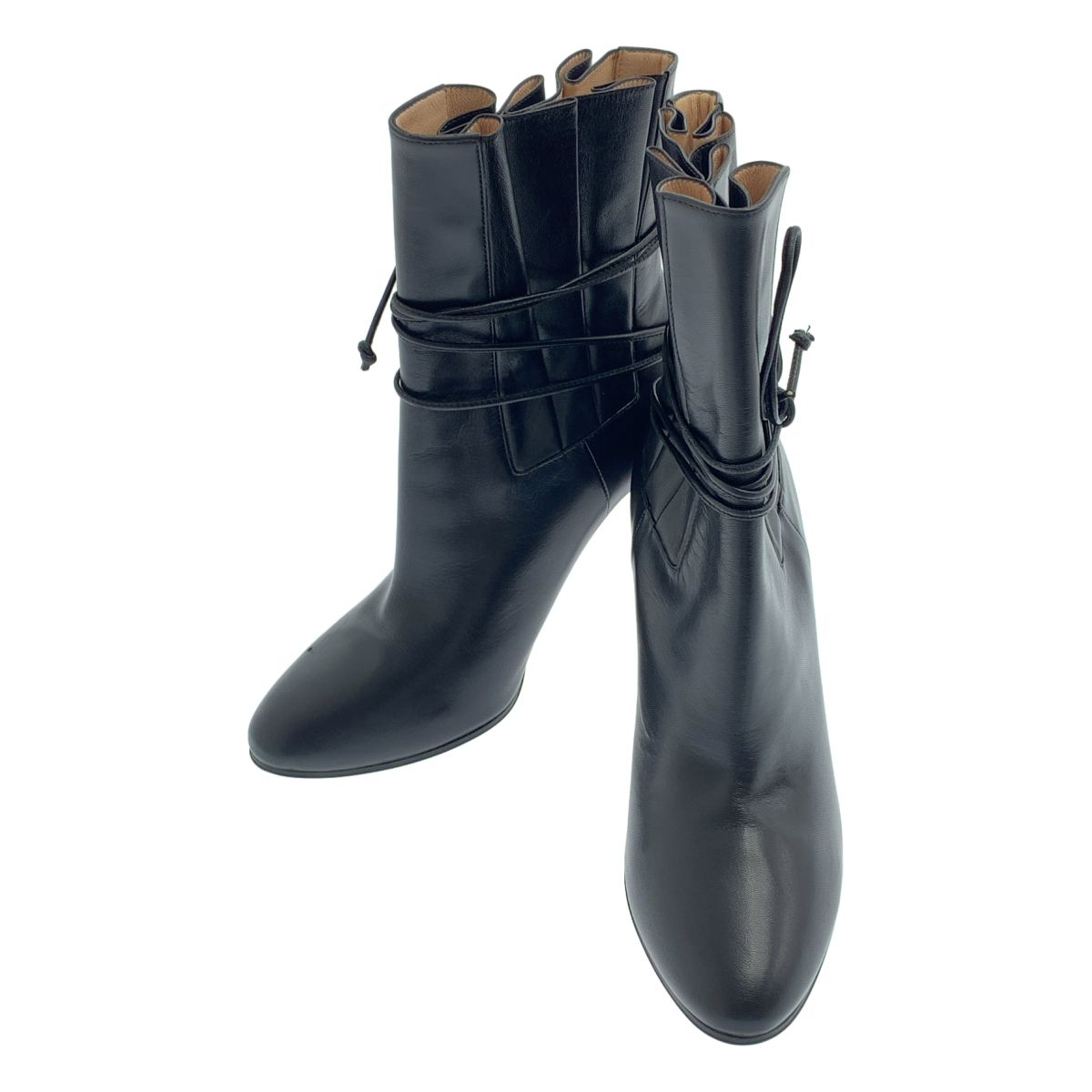 Gucci Leather GG Marmont Logo Lace Up Heels Boots Short 36 Black